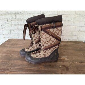 Coach Signature Marian Logo Brown Lace Up Winter Boots Womens Size 8